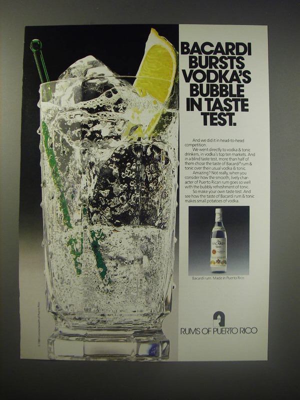 1990 Rums of Puerto Rico Ad - Bacardi bursts vodka's bubble in taste test - £13.82 GBP