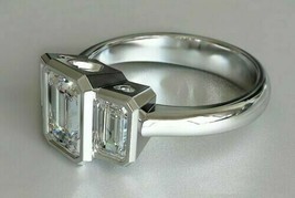 2ct Emerald Cut Simulated Diamond Engagement Ring BezelSet 14k White Gold Finish - £85.54 GBP