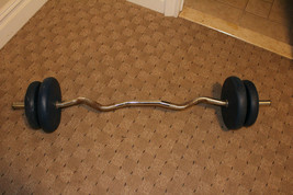48”L Chrome 2&quot; Olympic Super Curl Bar w/2-7kg weights, 2-4Kg weights &amp; 2 Collars - £225.91 GBP