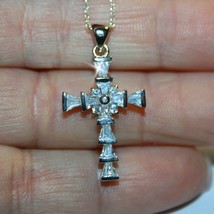 Trillion Diamond Alternatives Cross Pendant Necklace 14k White Gold over... - $52.42