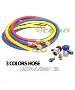 HVAC R12 R134A R22 CHARGING TESTING 3 COLOR HOSES W/ HIGH LOW QUICK ADAP... - £21.65 GBP