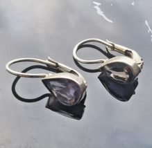 VINTAGE 925 STERLING SILVER violet color TEARDROP EARRINGS - €40,22 EUR