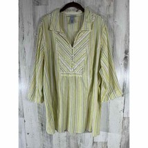 Liz &amp; Me For Catherines Tunic Shirt Size 2X 22/24W Yellow Stripe Gauzy Sequins - £19.43 GBP