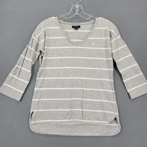Nautica Women Shirt Size S Gray Heather Classic Stripe 3/4 Sleeve Scoop Neck Top - £9.95 GBP