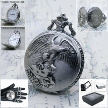 SILVER Antique Eagle Steampunk Pocket Watch for Men with Fob Chain Gift ... - $20.49