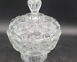 Vintage LE Smith  Moon and Star Clear Glass Round Compote Candy Dish Lidded - $39.59