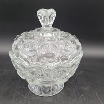 Vintage LE Smith  Moon and Star Clear Glass Round Compote Candy Dish Lidded - $39.59