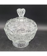 Vintage LE Smith  Moon and Star Clear Glass Round Compote Candy Dish Lidded - $54.14 CAD