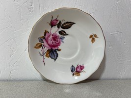Royal Vale Fine Bone China England Orphaned Saucer Pink Cabbage Rose Bro... - $7.92