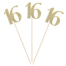 Pack Of 10 Gold Glitter 16Th Birthday Centerpiece Sticks Number Age 16 Table Top - £8.32 GBP