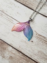 Mermaid Tail Pendant Necklace - Pink, Purple, &amp; Blue, Gold Tone - New - £11.18 GBP