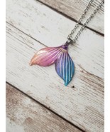 Mermaid Tail Pendant Necklace - Pink, Purple, &amp; Blue, Gold Tone - New - £11.00 GBP