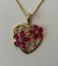 5Ct Diamond Ruby Women&#39;s Heart Flower Pendant Chain Necklace 14k White Gold Over - £89.66 GBP