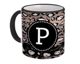 Monogram Letter P : Gift Mug Cheetah Initial ABC Animal Print Circle - £12.49 GBP
