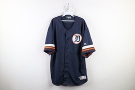 Vintage Mens XL Spell Out Old English D Detroit Tigers Baseball Jersey Blue - £46.86 GBP