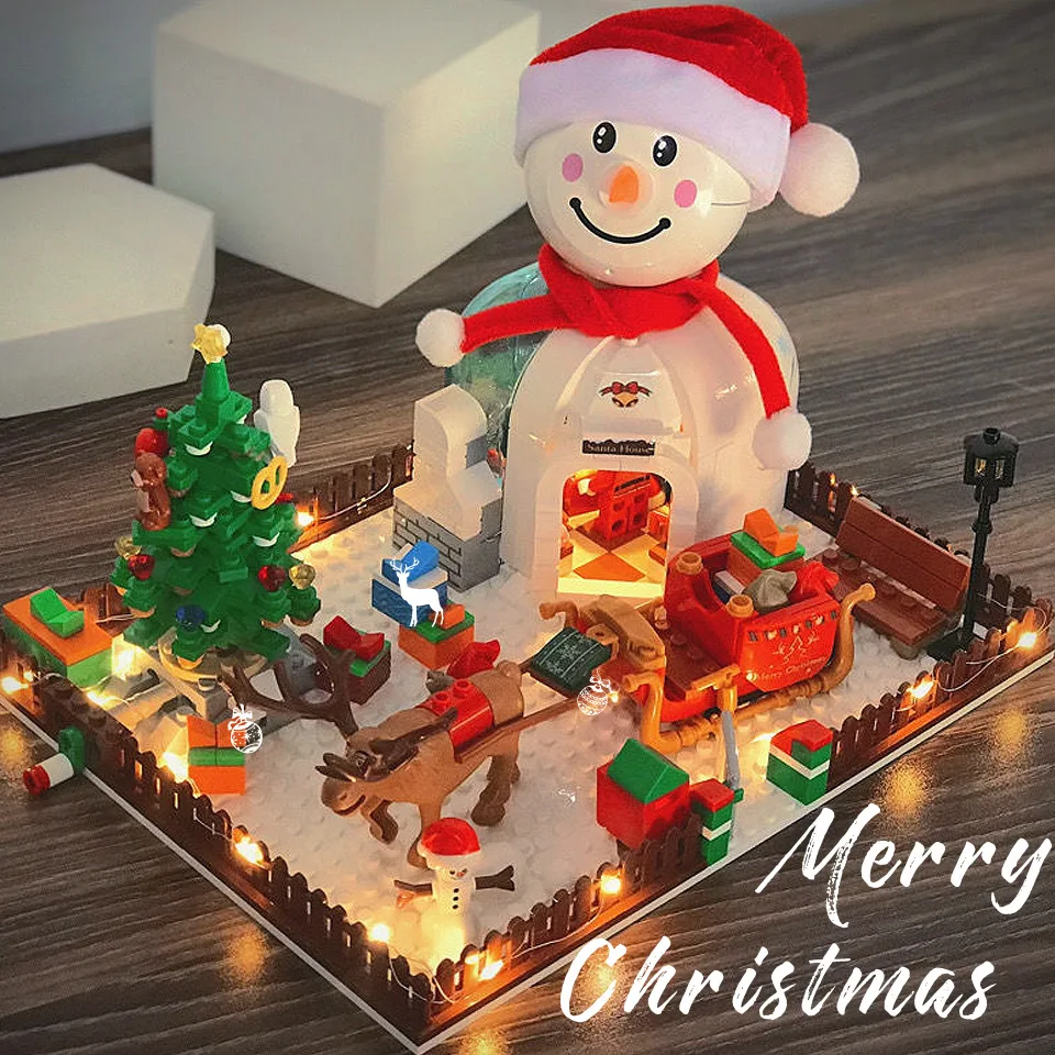 2021 Christmas Snowman Elk Decorations DIY Model Building Block Brick Children&#39;s - £82.97 GBP