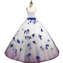 Kivary A Line Ivory and Royal Blue Butterfly Strapless Pearls Long Prom Gowns We - £134.94 GBP