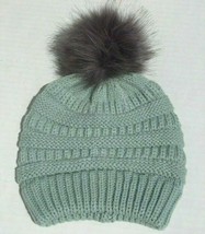 Kids Winter Warm Chunky Thick Stretchy Knit Beanie Hat with faux fur Pom... - £6.04 GBP