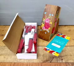 The Pioneer Woman 10 Piece Sweet Rose Stainless Steel Knife Block Set, Red - £27.54 GBP
