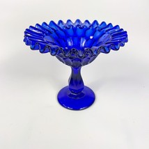 Cobalt Glass Ruffled Thumbprint Compote Candy Dish - £15.71 GBP