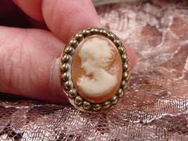 (CHAT-T3-12) TINY LADY bow in hair orange oval CAMEO hatpin hat Pin pins brass - £20.36 GBP