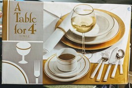 1 set Towle, A Table For 4 Porcelain China Set Plus Wine Glasses, Flatware - $68.31