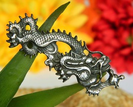Vintage Chinese Imperial Dragon Serpent Brooch Pin Silver Figural  - $39.95