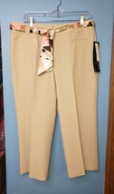 NWT Larry Levine Stretch Woman Size 12 Career Crop Tan Beige + Belt Capri Pants - £15.94 GBP