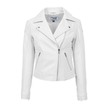 DR206 Women&#39;s Soft Leather Cross Zip Biker Jacket White - £128.38 GBP