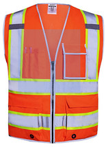 SKSafety Reflective Safety Vest Pockets High Visibility Orange Mesh Back... - $17.95