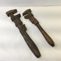 Vintage Wrenches Monkey Pipe Lot of 2 Wood Handle Unbranded 18&quot; and 15&quot; Long - £10.08 GBP