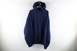 NOS Vtg 90s Streetwear Mens 2XL Blank Heavyweight Hoodie Sweatshirt Navy Blue - £94.16 GBP