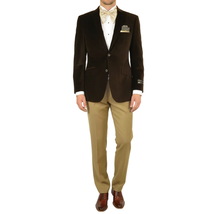 Men's Velvet Blazer Sport Coat Two Button Side Vents GEORGIO COSANI 491 Brown image 2