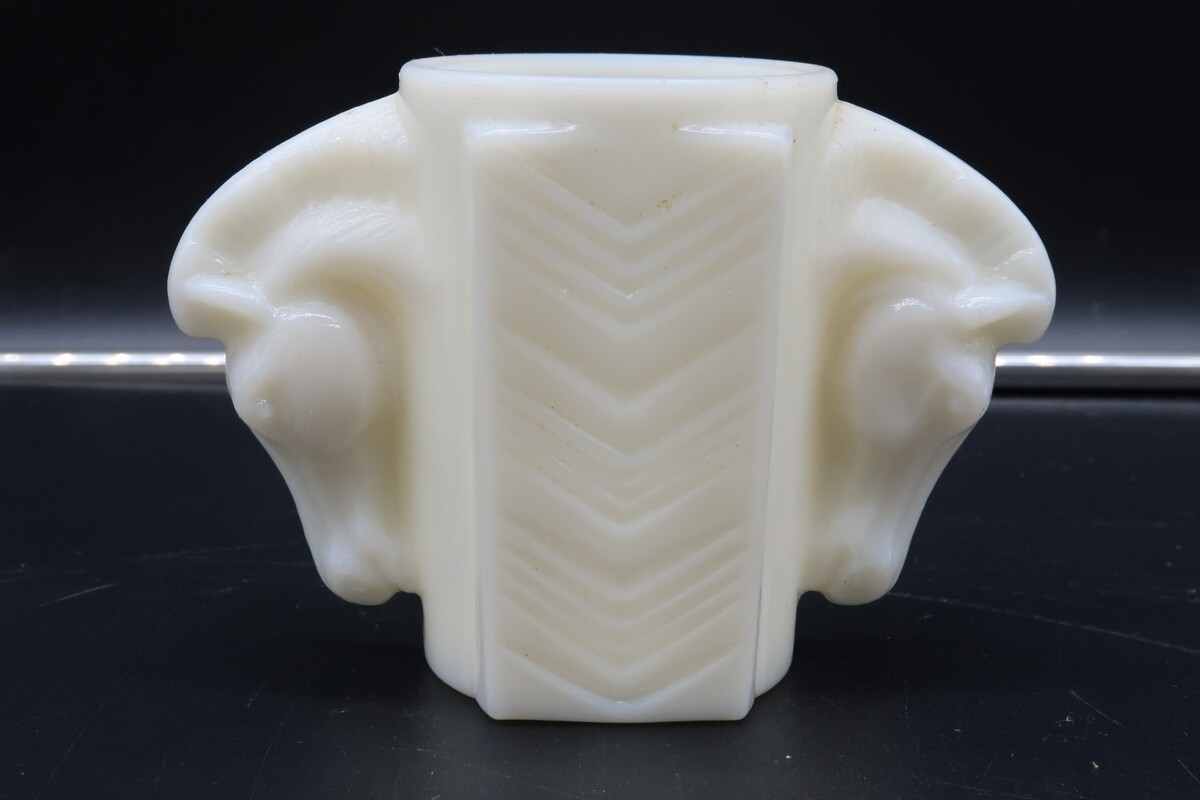 Vintage ‘30s Art Deco Macbeth Evans Double Horse Head Uranium Milk Glass... - $45.00