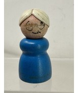 Fisher Price Wood Vtg 60&#39;s Bell Shaped Little People Old Lady Grandma Blue - $11.83