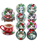 8 Pcs Christmas Cat Diamond Painting Coaster Kits with Holder DIY Diamon... - £9.81 GBP