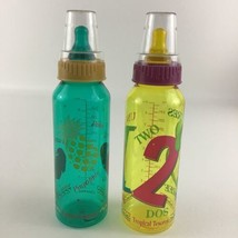 Gerber Baby Bottle Set Tropical Colors Numbers Spanish Cap Lid Vintage 1992 - $34.60