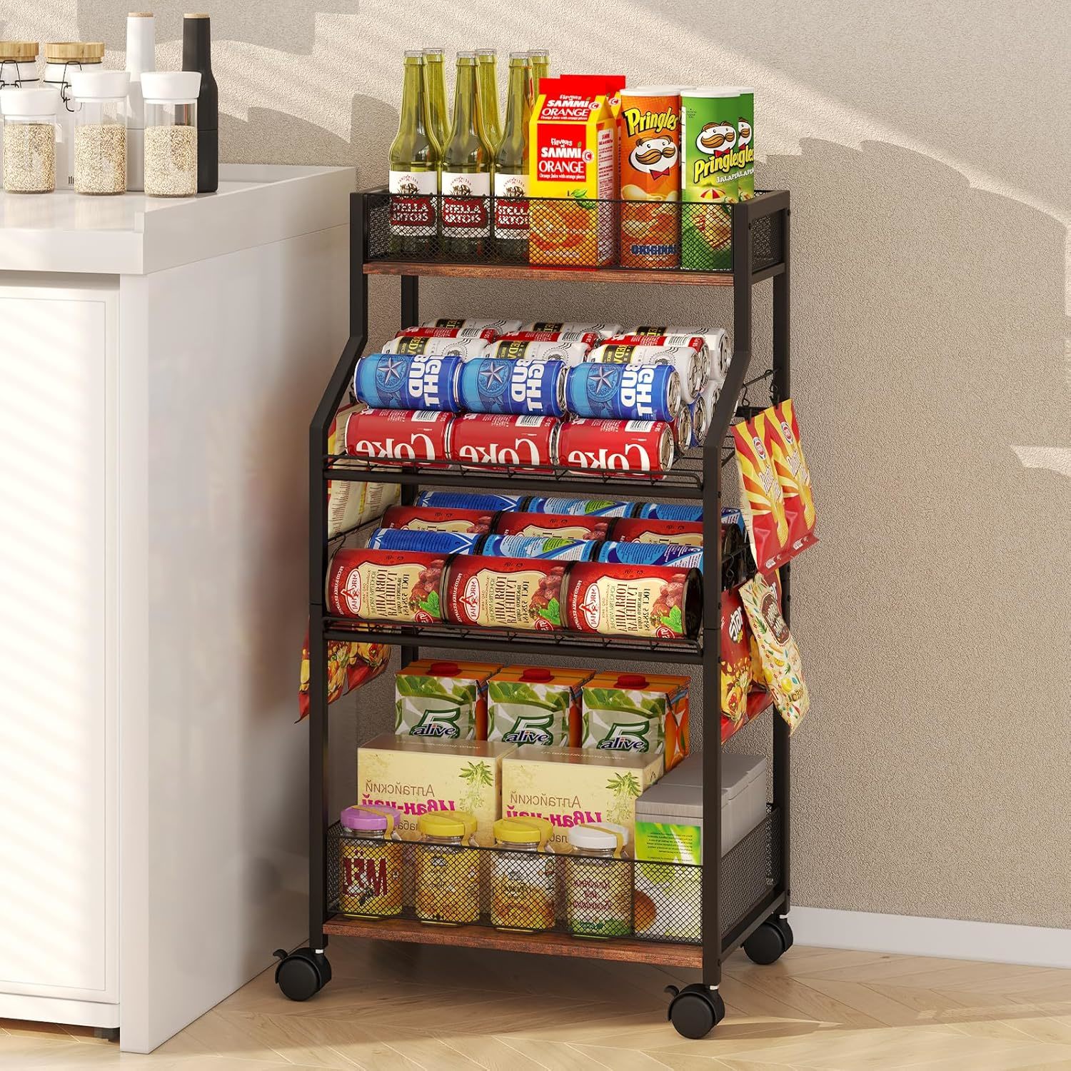 Can Organizer For Pantry - Rolling Snack Cart, Multi-Layer Soda Can, Bla... - $58.97
