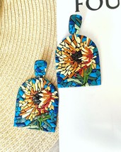 Mosaic art sunflower clay earrings,modern abstract flower clay earrings. - $125.00