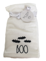 Rae Dunn Halloween Hand Towels Boo Bats Set of 2 16 x 30 in White with Black New - £17.53 GBP