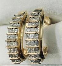 1.00 Ct 14k Yellow Gold Over Princess Cut Diamond Curve Hoop Stud Earrings - £72.68 GBP