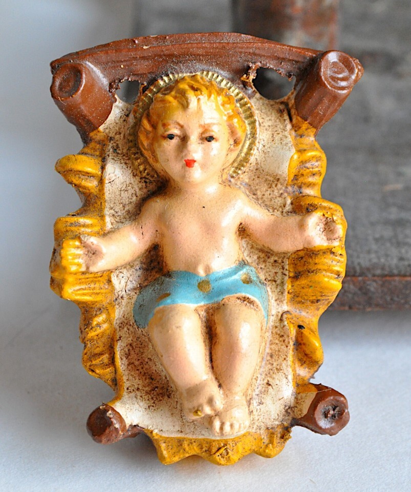 Vintage 14 Piece Lighted Creche Italy Nativity Set Manger Scene Aged Chalkware Item image 8