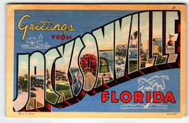 Greetings From Jacksonville Florida Large Letter Linen Postcard Curt Teich 1945 - £7.43 GBP