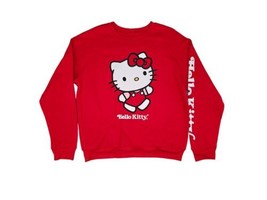 Womens Sanrio Hello Kitty Crewneck Sweatshirt Red Sleeve Print Size Large - £20.87 GBP