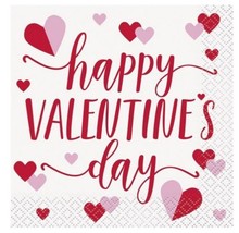 Charming Hearts Happy Valentine&#39;s Day 16 Ct Beverage Napkins - £2.87 GBP