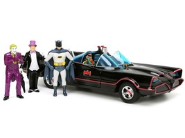 1966 Classic Batmobile with Diecast Batman The Joker The Penguin and Plastic Ro - $60.26