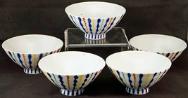 5 Brightly Colored Porcelain Rice Bowls Signed &amp; Cherry Blossom Mark - £20.77 GBP