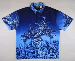 Vintage Pop Icon Shirt Mens XL Blue Dragons 90S Y2K Style Button Up USA MADE - £55.98 GBP