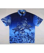 Vintage Pop Icon Shirt Mens XL Blue Dragons 90S Y2K Style Button Up USA ... - £56.79 GBP