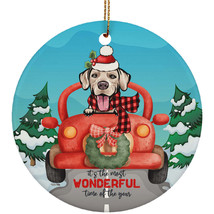 Cute African Lion Dog Riding Red Truck Ornament Christmas Gift For Puppy Lover - £13.38 GBP